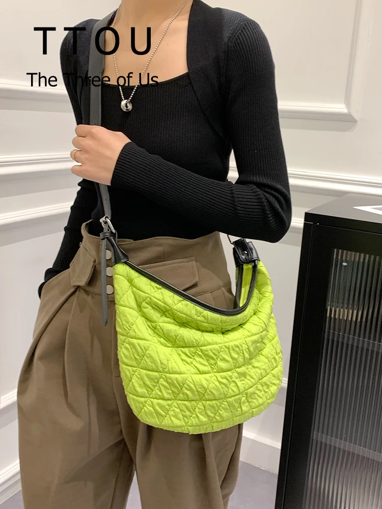 

Зеленая стеганая женская сумка через плечо в клетку, вместительные сумки на плечо, дизайнерская модная мягкая Сумочка, повседневный тоут 2022