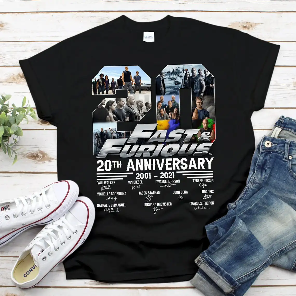

Fast & Furious 20th Anniversary Gift For Fan T Shirt Cotton Black, 20 Anniversary Fast And Furious All Cast Signature Of Movie