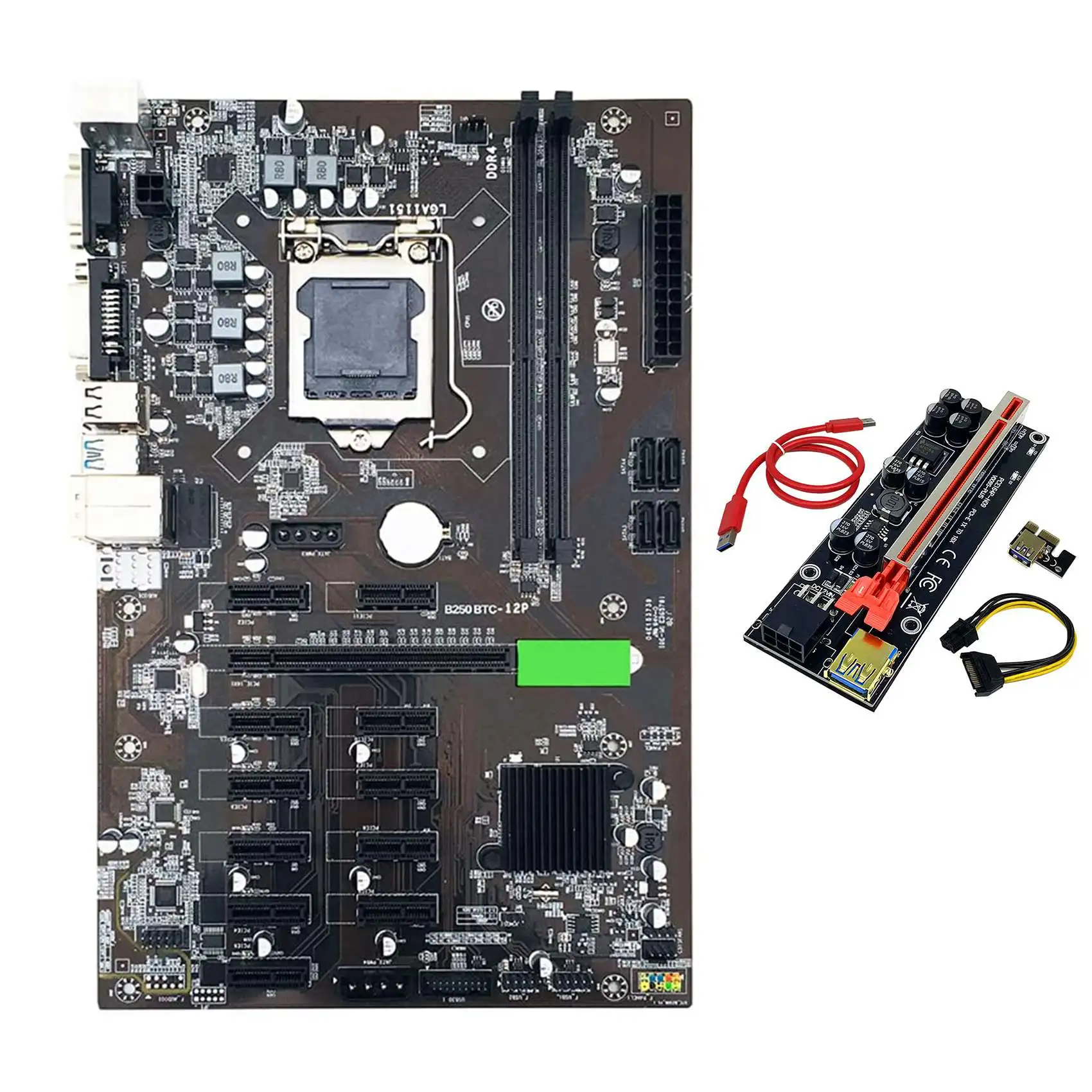 

Материнская плата для майнинга B250 BTC с переходной картой 009S Plus, улучшенная версия 12x, слот для графической карты LGA 1151 DDR4 для майнинга BTC