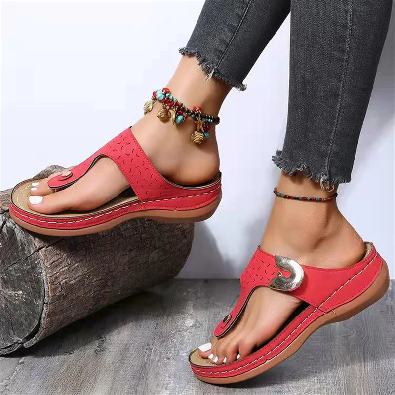 2023 Summer Women Wedge Sandals Premium Orthopedic Open Toe Sandals Vintage Anti-slip Leather Casual Female Platform Retro Shoes