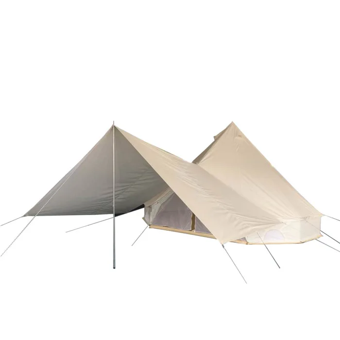 

5 person 4m glamping luxury cotton canvas bell tent with stove and awning
