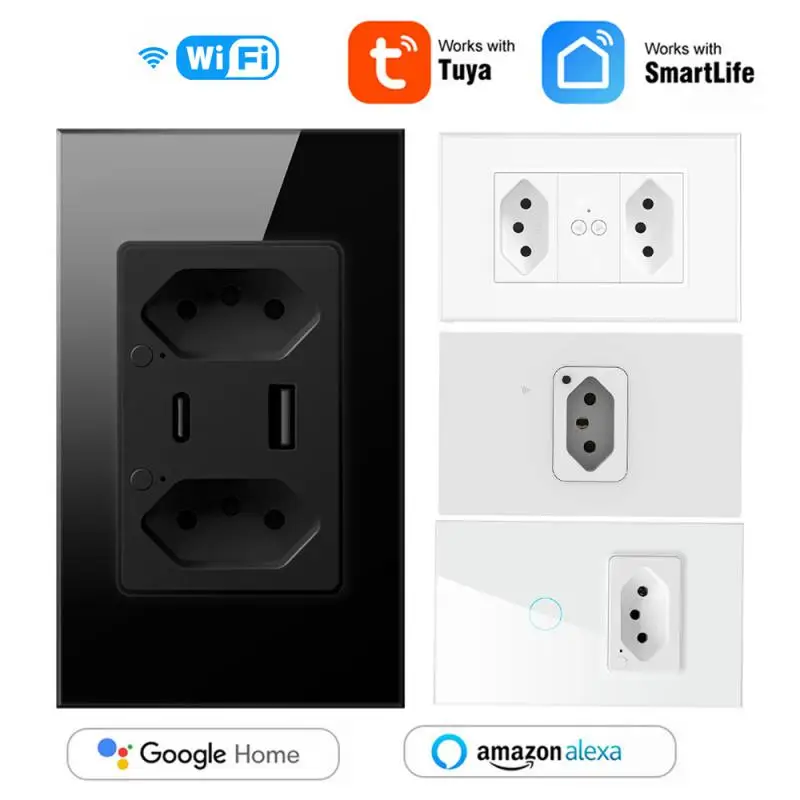 

Brazil WiFi Smart Wall Socket Dual Usb Type C Light Switch Panel 16A 20A Tuya Smart Life Alexa Google Home Remote Control Outlet