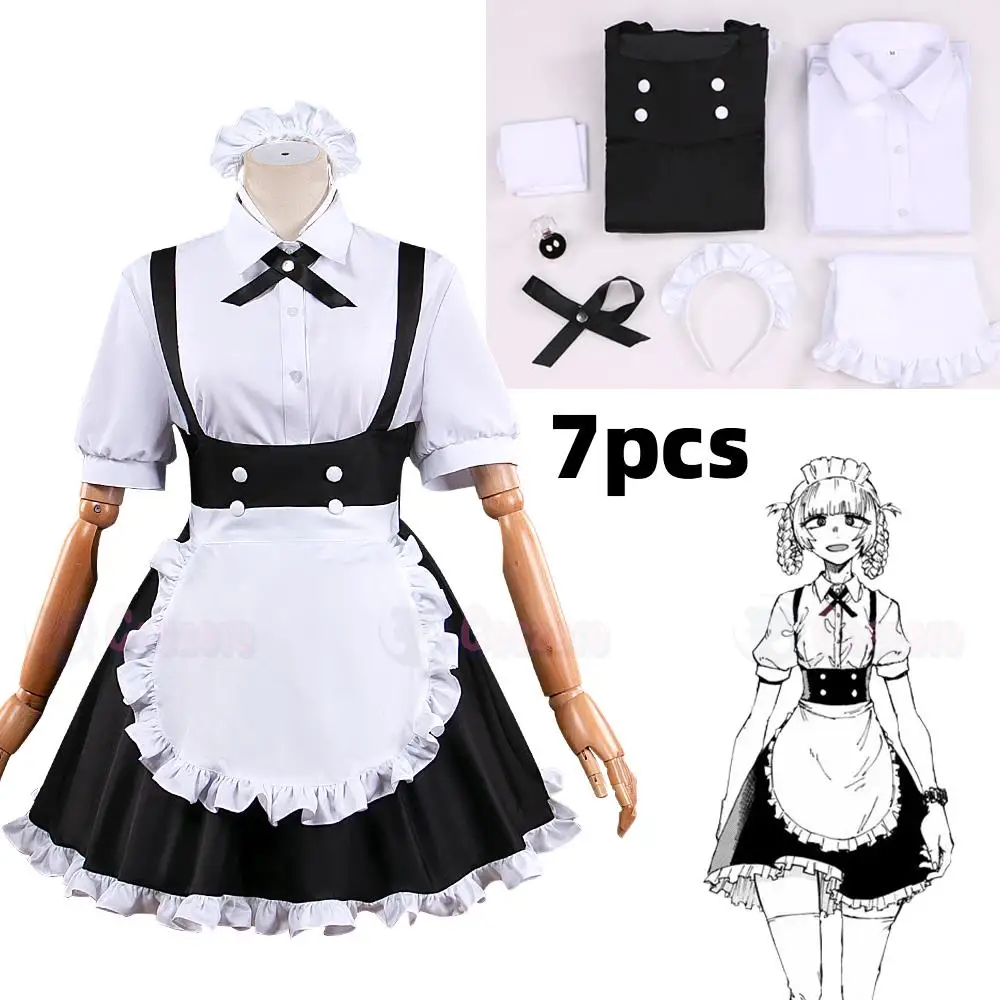 

Anime Nanakusa Nazuna Cosplay Call of The Night Costume Wig Black White Maid Outfit Dress Shirt Stockings Yofukashi No Uta Women