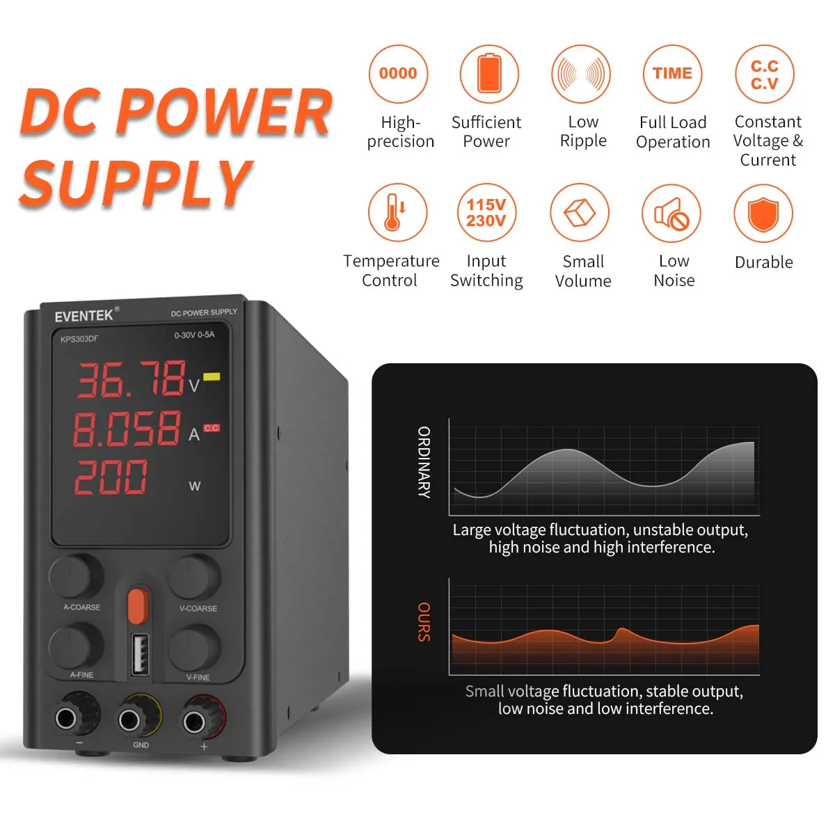 

30V 10A/30V 5A Adjustable DC power supply USB Digital Lab Bench Power Source Stabilized Power Supply Voltage Regulator Switch