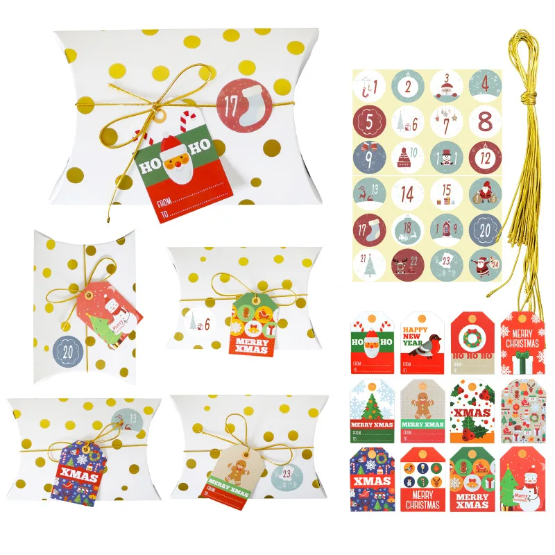 Es Creative Polka Dot Stripe Bronzing Candy Boxes Gift Packing Pillow Cookies Boxes With Stickers Tags