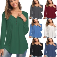 korean fashion 2021 womens v neck button long sleeved shirt solid color pleated loose t shirt women sexy tops vintage