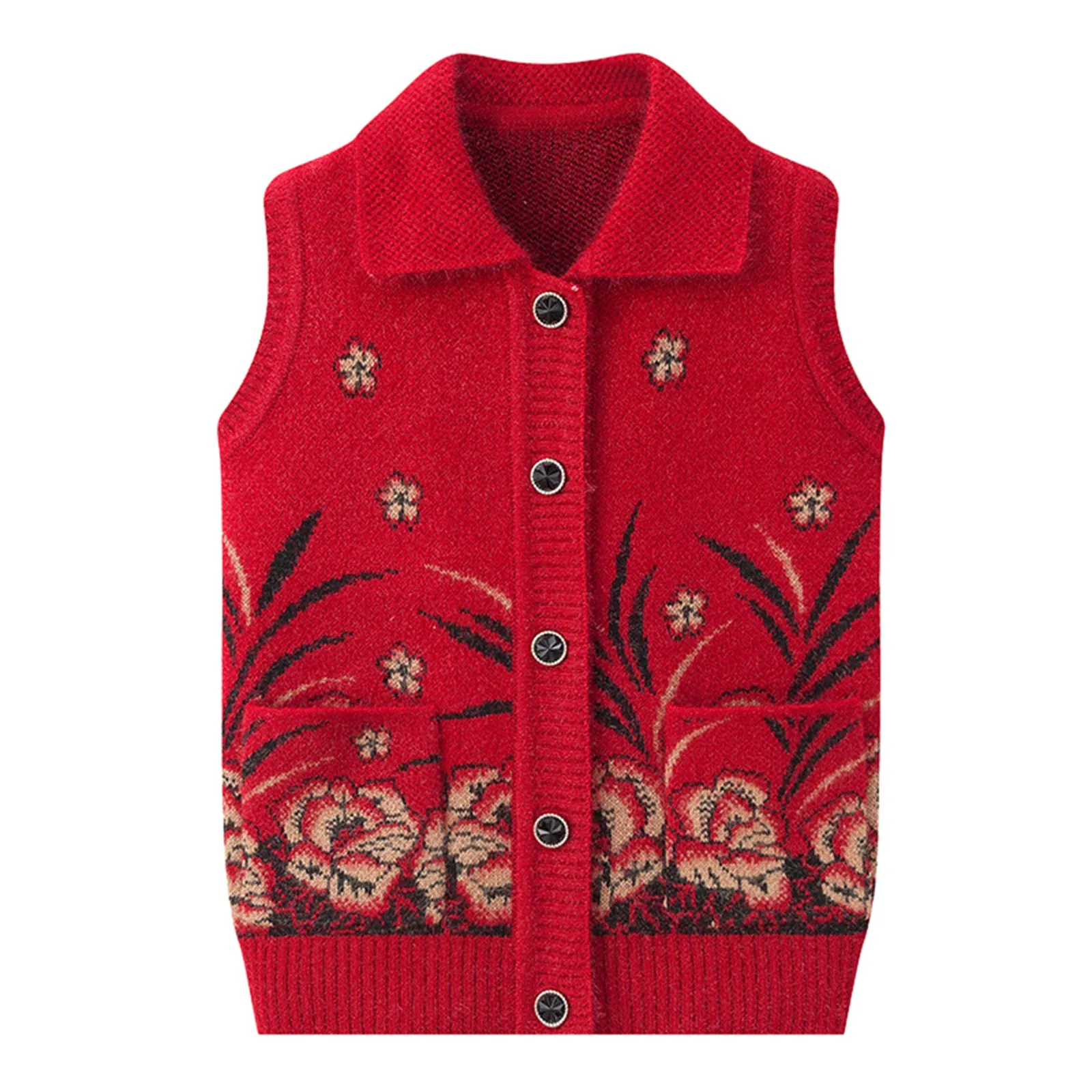 

Женский винтажный кардиган с цветочным принтом, свитер с пуговицами, лацканами, вязаные жилеты без рукавов для женщин