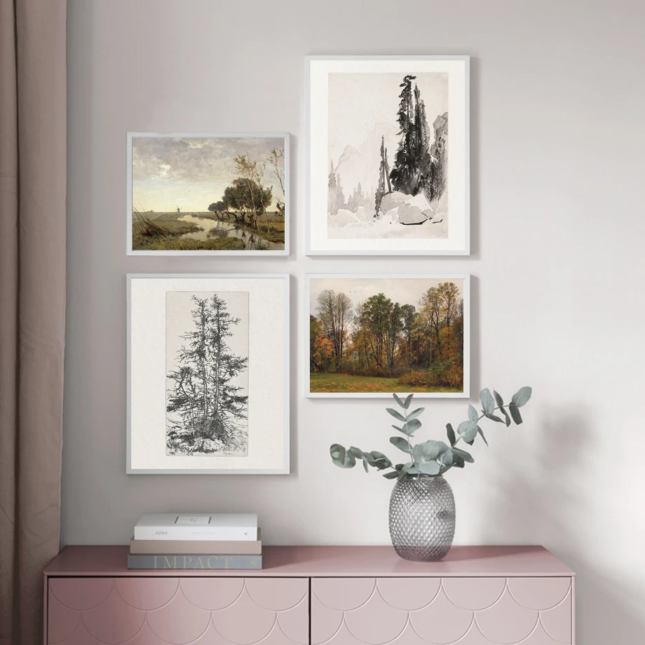 Абстрактный винтажный ландшафт ветряная мельница ваза лес фотография настенная