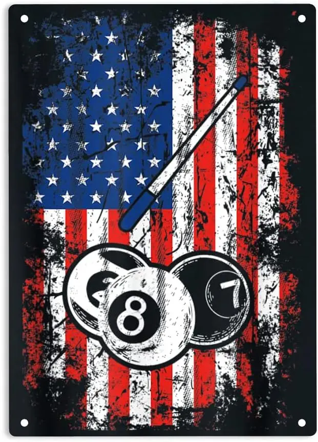 Bllrds mercn Flg Sgn Metl Tn Pool Blls Плакат для домашних кафе Brs Pub Mn Cve Wll Decor Plque 12x8 nch