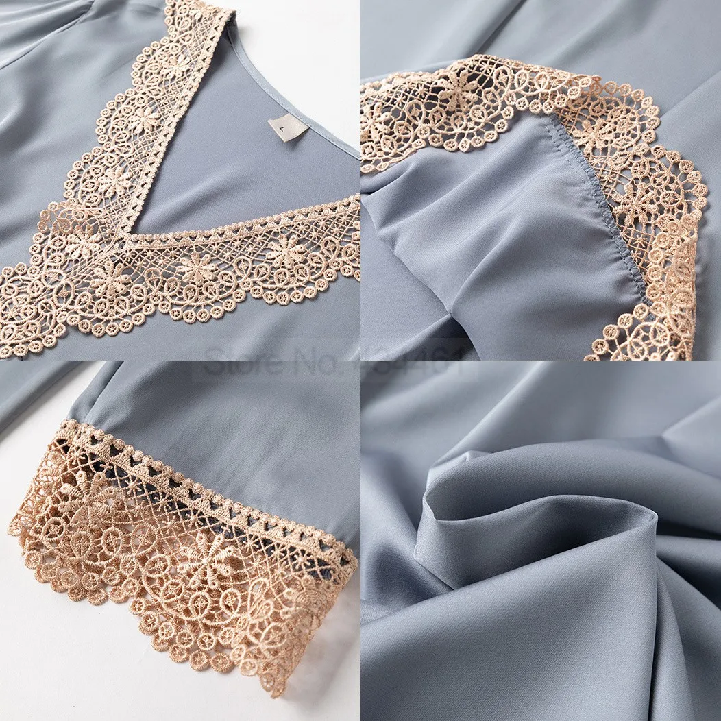 Ночная рубашка Женская атласная с V-образным вырезом и длинным рукавом | одежда