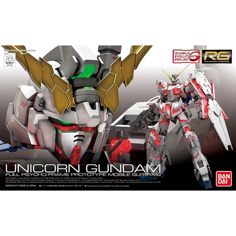 Фото Оригинальная сборная модель Bandai Anime UNICORN GUNDAM RG 1/144, игрушка-фигурка, подарок, коллекционные украшения для мальчиков и детей №2