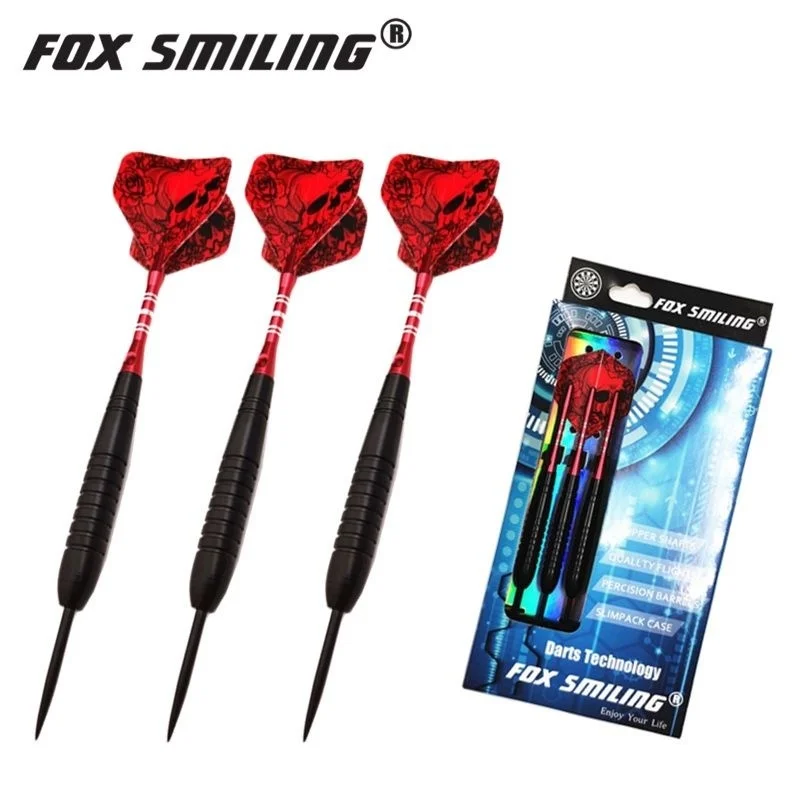 

3pcs 23g Steel Tip Darts With Aluminium Shafts Red Flights Fox Smiling Professional Needle Metal Darts
