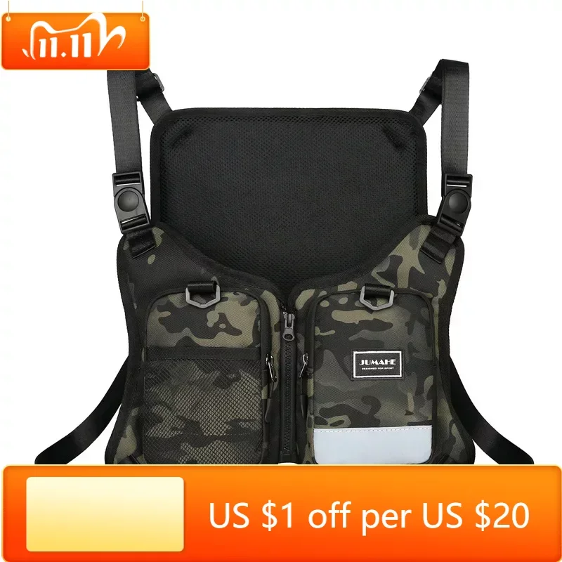 

Function Military Tactical Chest bag Vest Outdoor Hip hop Sports Fitness Men Protective Reflective Top Vest Cycling Fishing Vest