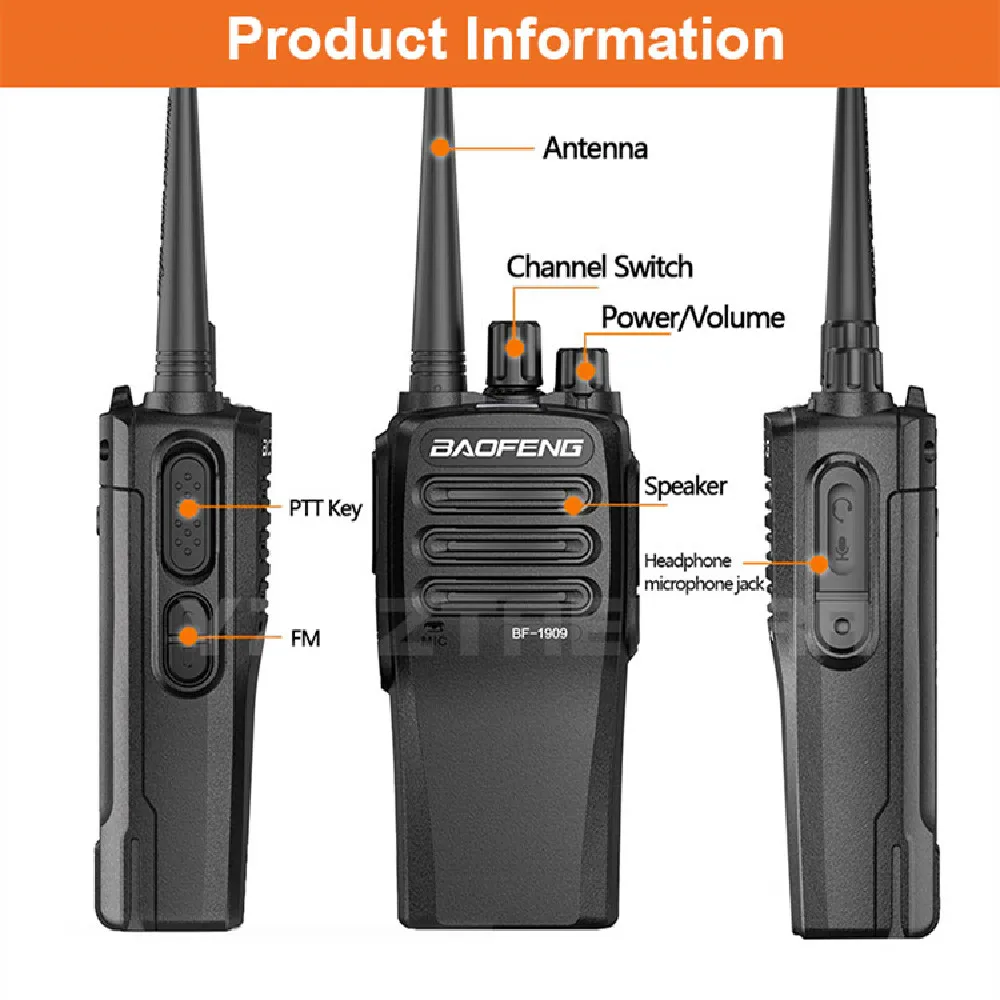 BAOFENG BF-1909 12W Dual Band Walkie Talkie Portable CB Pofung Radio Transceiver Long Range Upgrade Of BF-888S Radio Hunt City