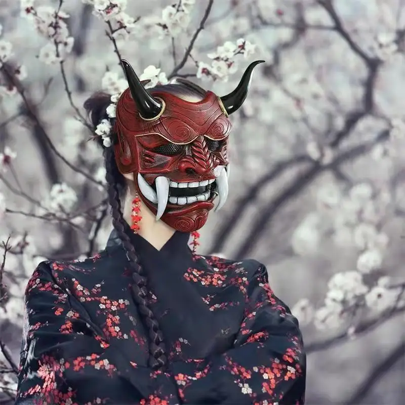 

Halloween New Red Prajna Mask Prajna Cosplay Can Drama Japanese Can Mask Latex Red Face Grimace Fangs