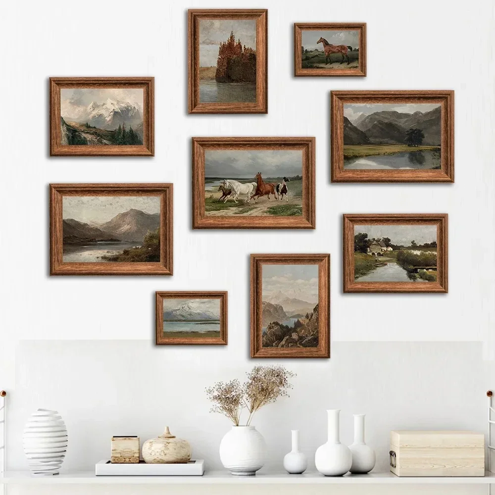 Винтажный Деревенский Пейзаж Холст С Принтом - Горный Лес Лошадь Лазеф