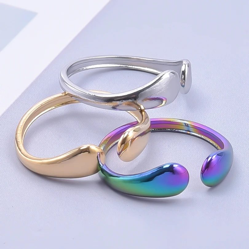 

Stainless Steel Smooth Double Ball Beads Rings For Woman Open Gold Color Geometric Wedding Couple Rings Aesthetic Jewelry Gift