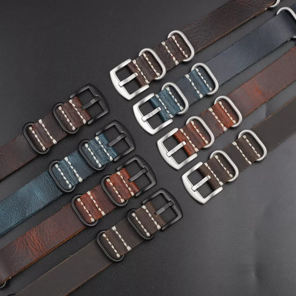 Nato Strap Genuine Leather Watchband 20mm 22mm 24mm Vintage Zulu Strap for Men Women Wristbands Watch Replacement