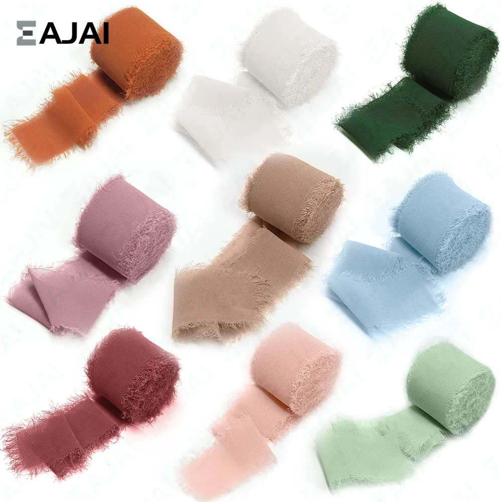 

Handmade Frayed Edged Wrinkle Chiffon Silk Ribbon For Wedding Invitation Wrapping Decor Sheer Fringe Craft Bridal Bouquet 4CM*5M