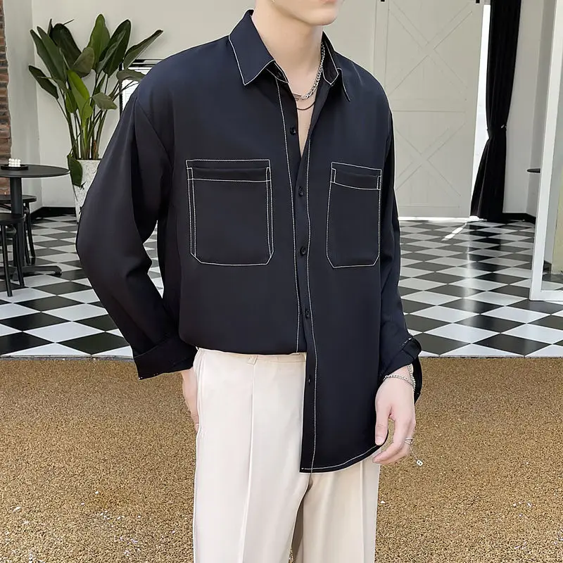 

Solid Shirt Men Long Sleeved Shirts Men Korean Comfortable Blouses 2023 New Casual Loose Classic Single Breasted Shirt Tops Y153