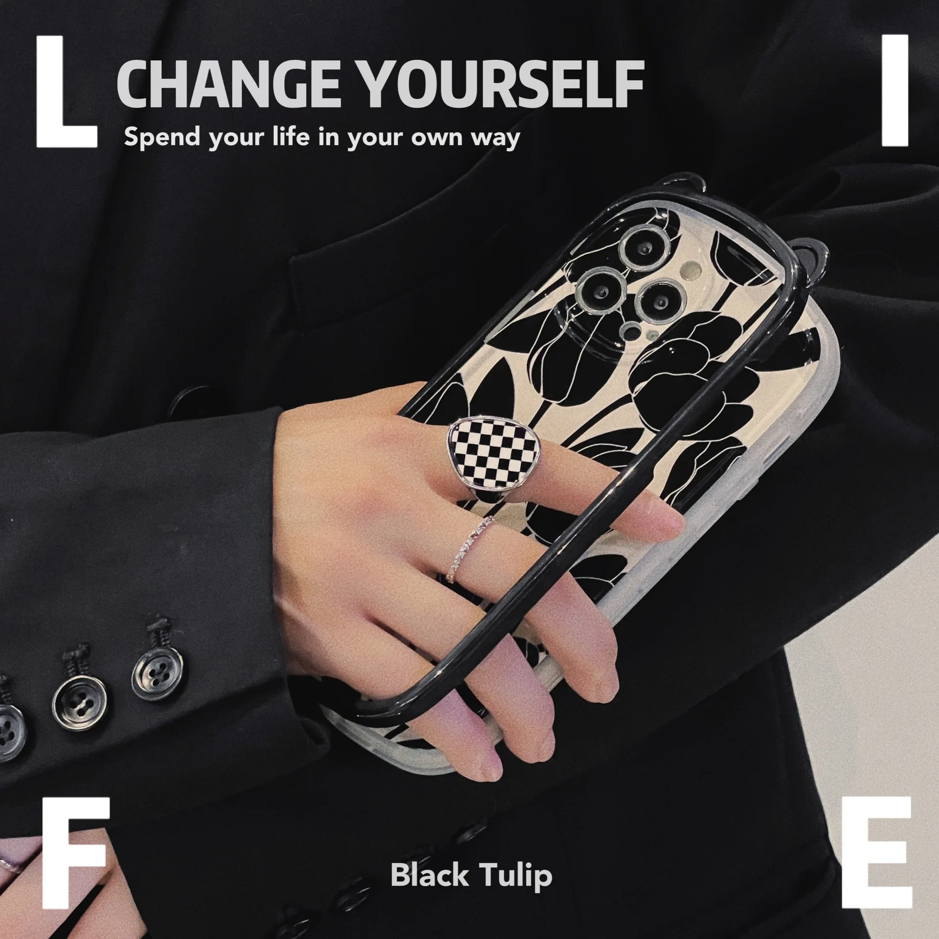 

Luxury Cool girls black rose flowers border stand Japanese Phone Case For iPhone 13 11 12 Pro Max Xs Max XR case Cute Soft Cover