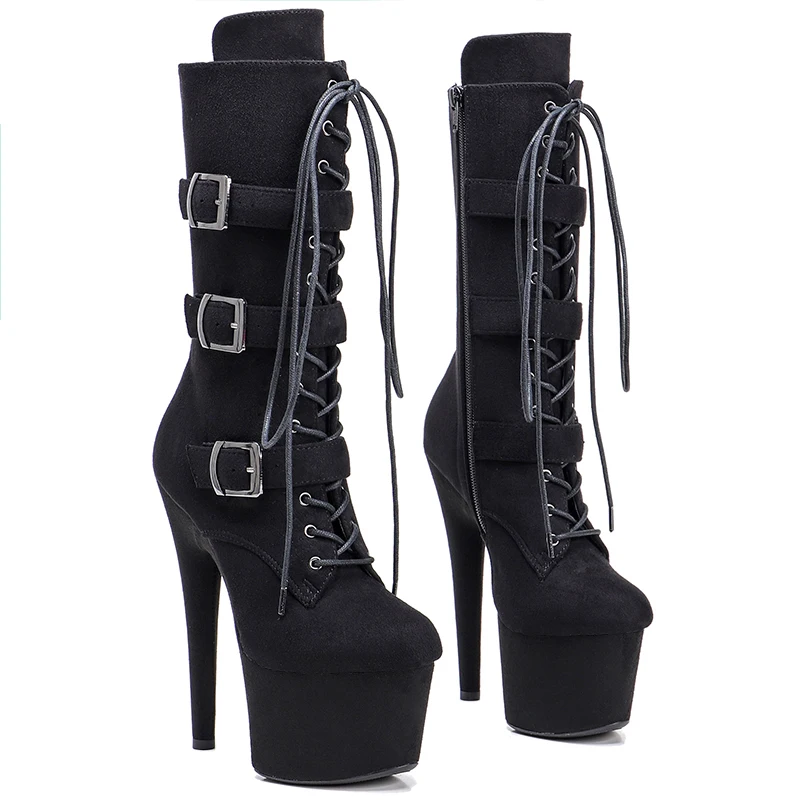 Leecabe  17CM/7inches black   suede upper Pole dancing shoes High Heel platform Pole Dance boot