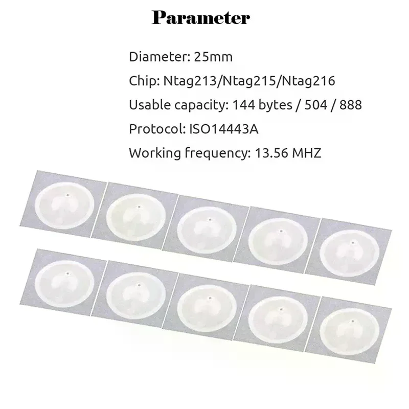 Фото 10 шт. NFC-метки Ntag213 Ntag215, 13,56 МГц, ISO14443A, этикетки для телефонов, RFID-наклейки на клейкой основе №4