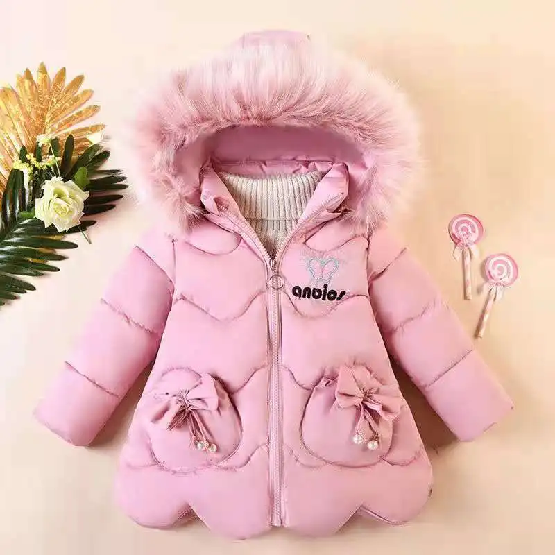 

Baby Girl Winter Jacket Heavy Thick Plus Velvet Hooded Warm Coat For Kids New Children's Outdoor Travel Clothing With fur collar