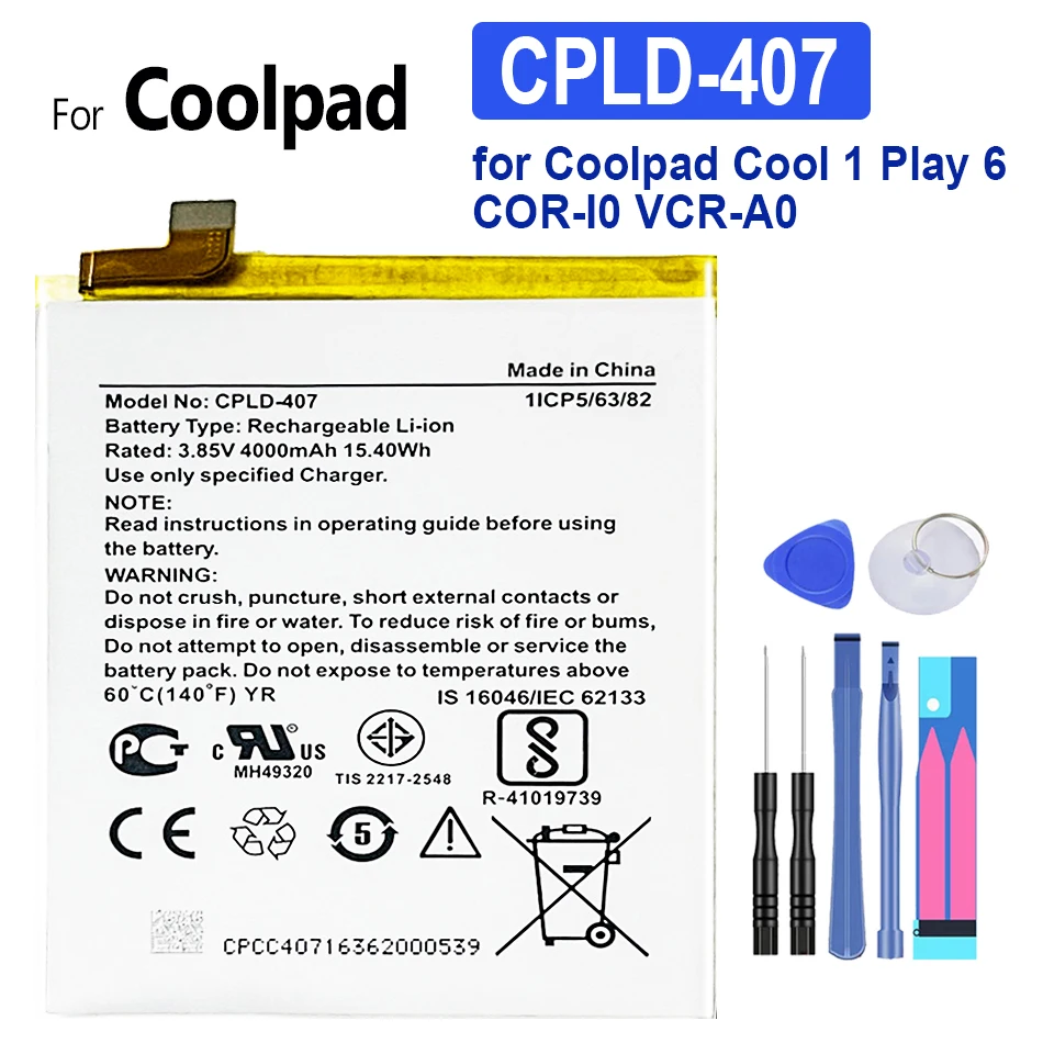 

4000mAh Battery CPLD-407 for Coolpad Cool 1 Play 6 COR-I0 VCR-A0 Battery Batterij + Track NO