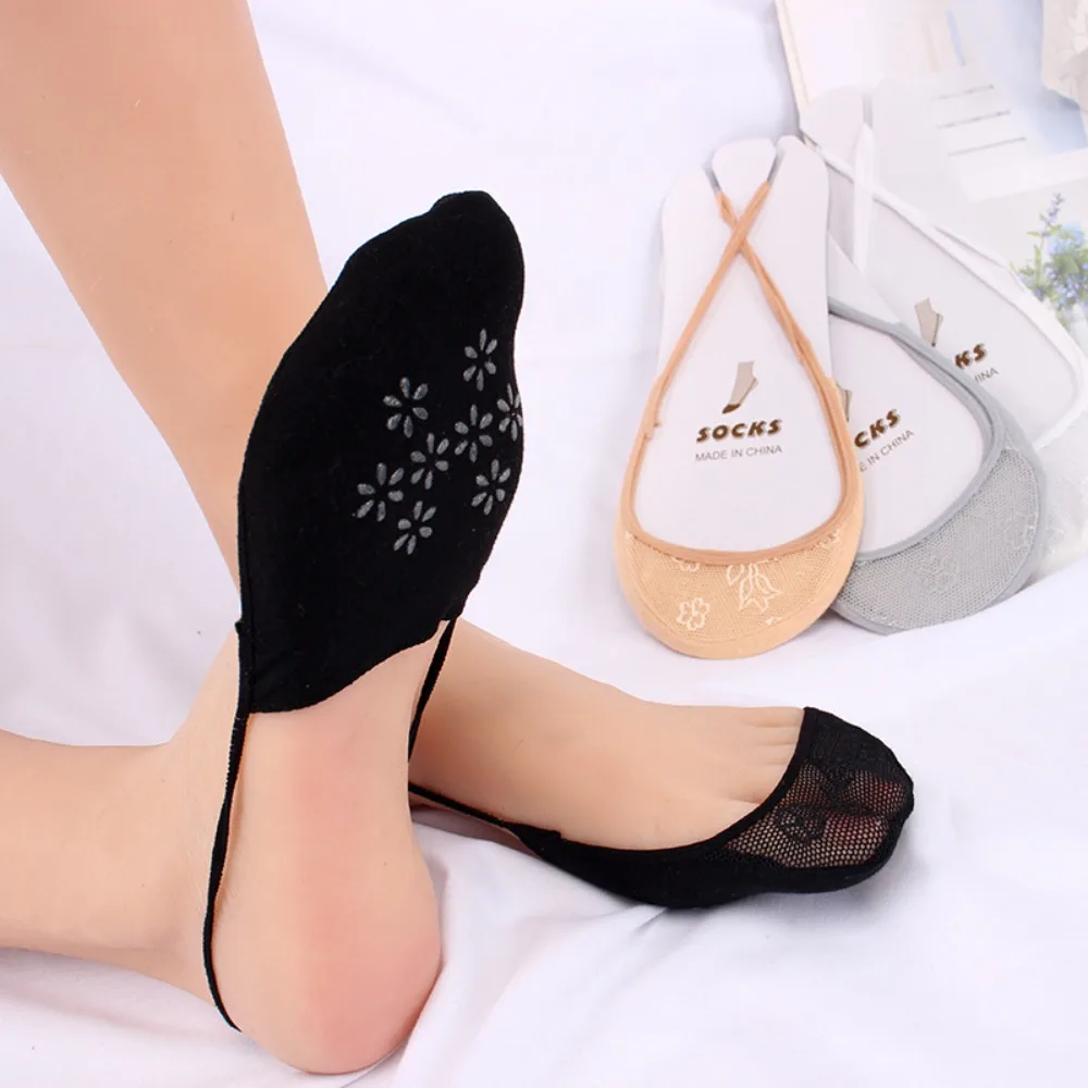 

Simple Summer Invisible Sock Slippers Soft Breathable Solid Color Comfortable Half Lace Women Sling Hosiery
