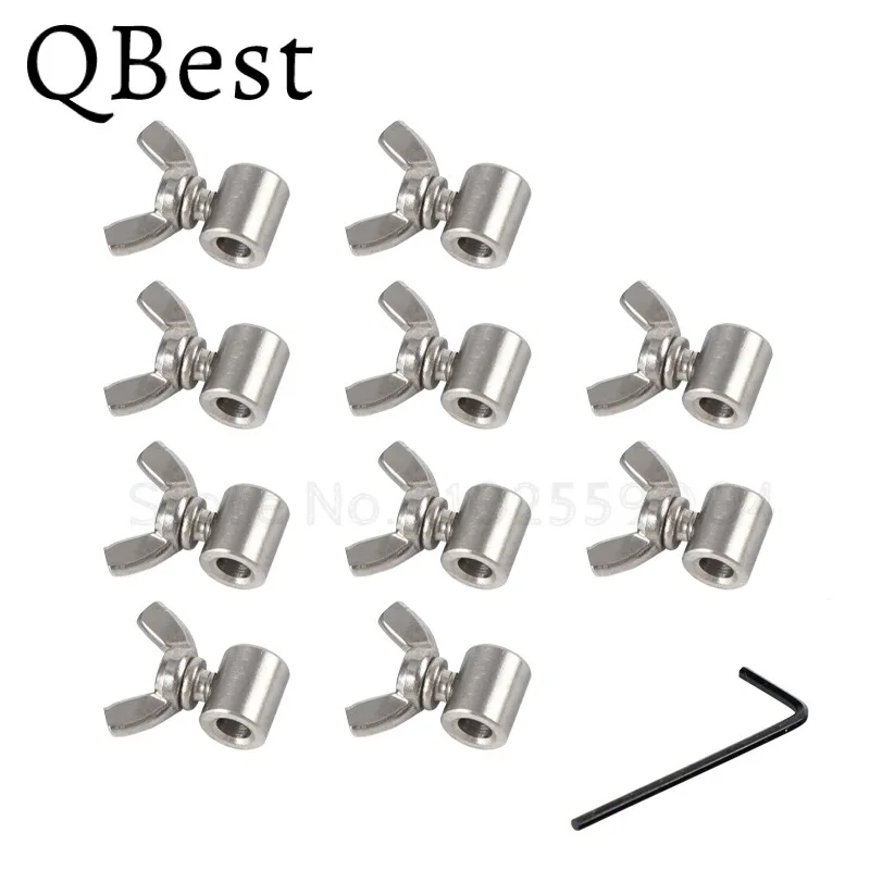 

10pcs 304 Stainless Steel Handscrew Clamp Wire Rope Fasteners Butterfly Buckle for 2 3 4 5 6 8 10 12 14mm Steel Cable