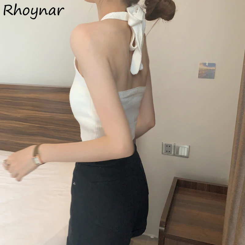 

Halter Knitted Backless Tanks for Women Crop Tops Slim Sexy Club 2022 Summer Design Mujer Ulzzang Aesthetic Stylish Fashion Chic