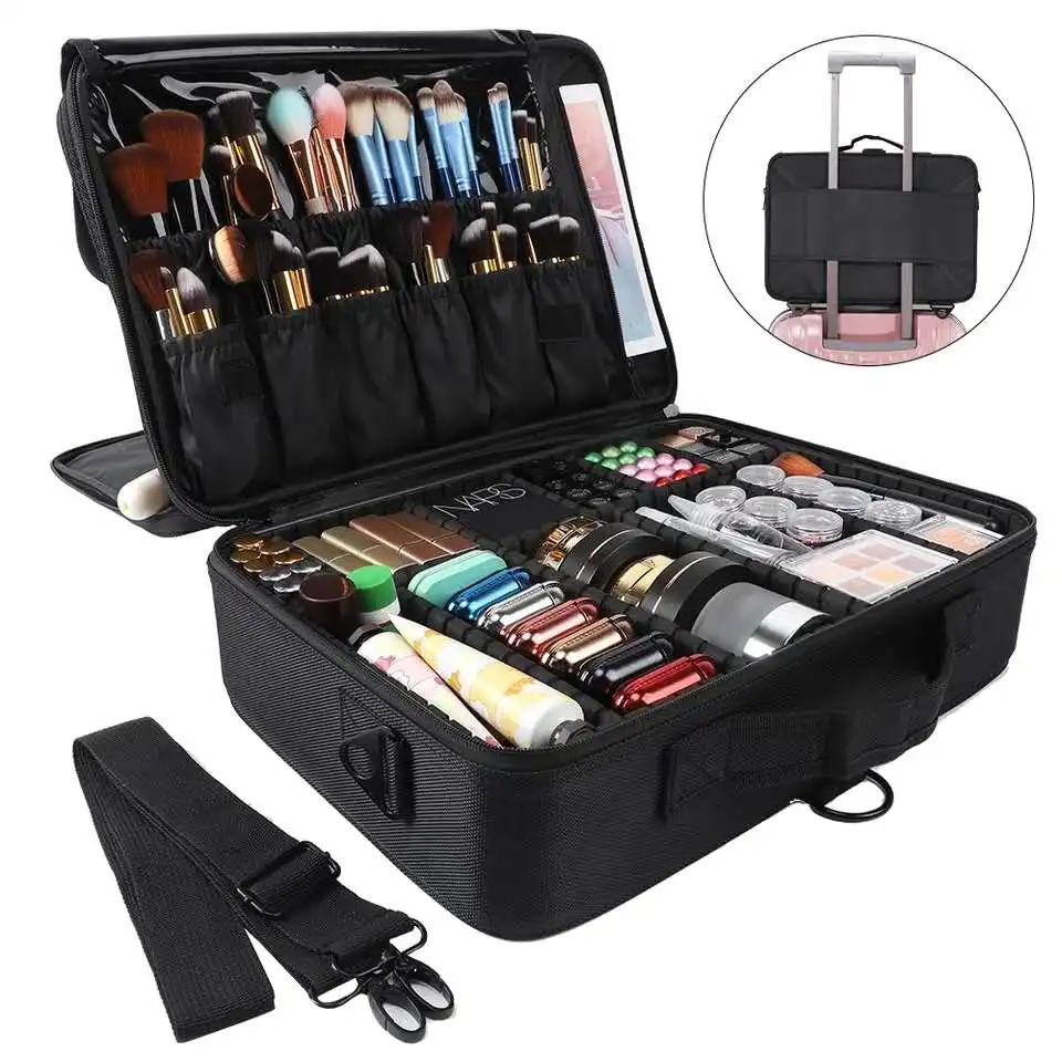 

Box Cosmetic Makeup Large Big Suitcase Professional Women Case Bag Toiletry Beauty Wash Storage Organizer Up Pouch Zipper Make