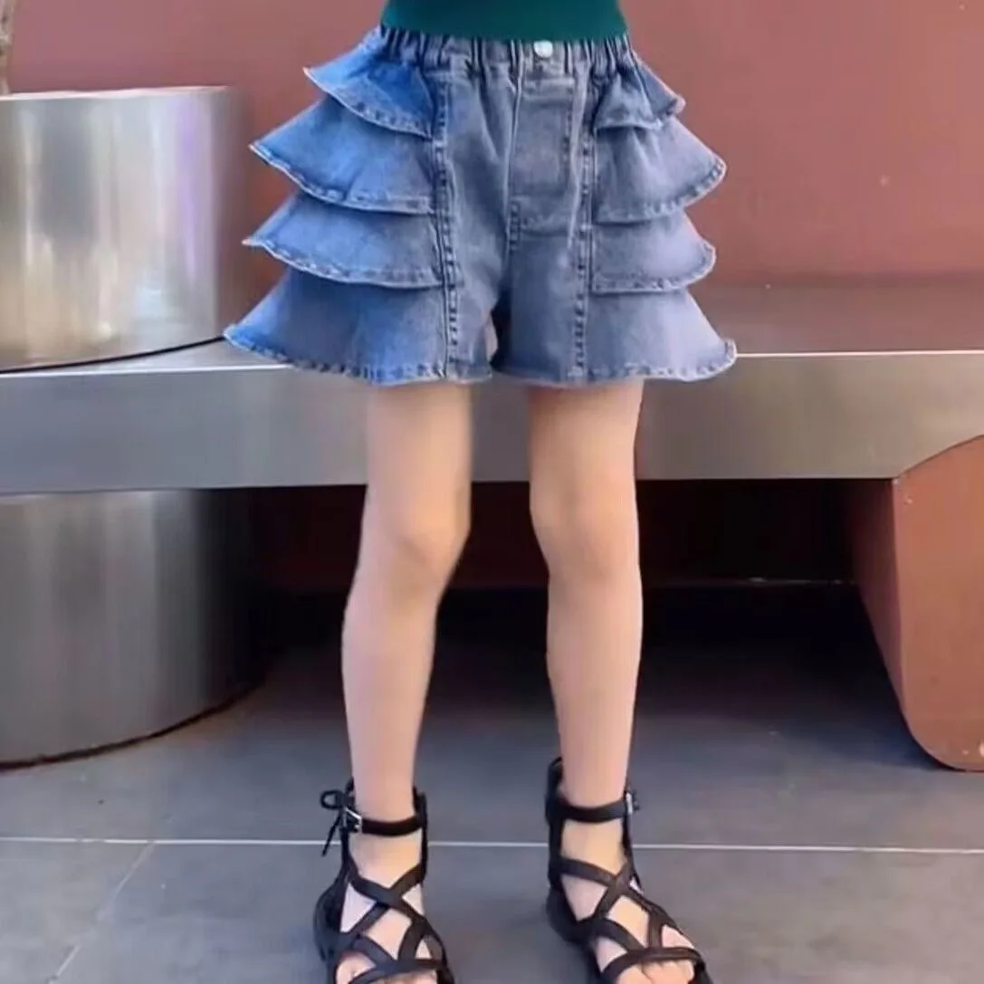 

2023 New Summer Kids Shorts Solid Cake Denim Shorts for Girl Fashion Girl Short Trousers Children Pants Girls Clothing