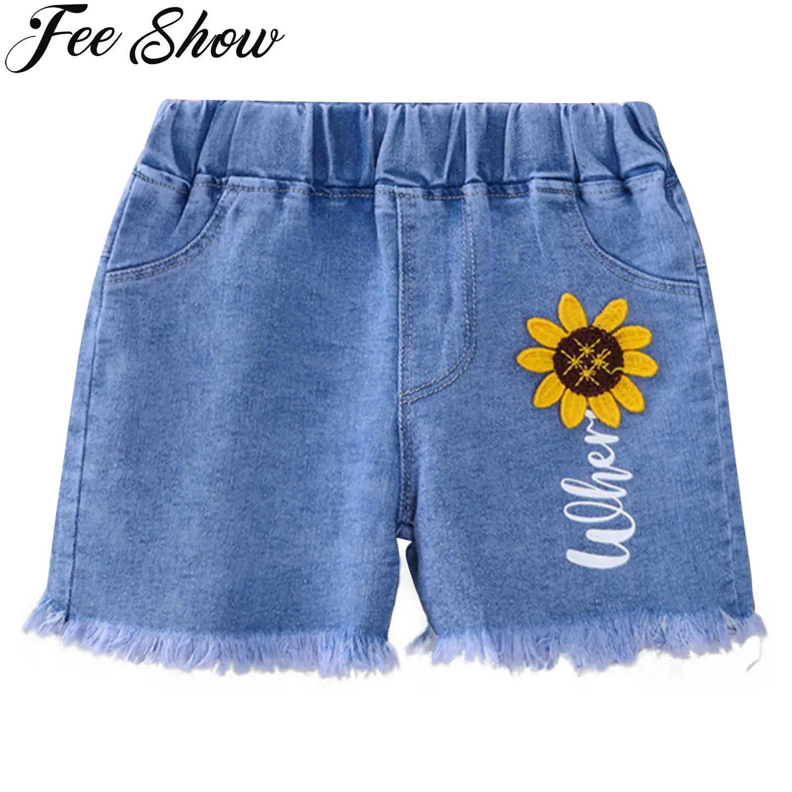 

Summer Girls Flowers Embroidery Jeans Denim Shorts Girls Children Thin Soft Trousers Jeans Kids Children Casual Clothes Clothing