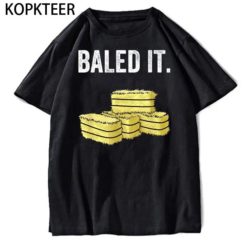 Funny Farmer Pun Baled It Funny Graphic Print Tops 2022 New Casual Streetwear Gothic Retro Mens T-Shirts Short Sleeves