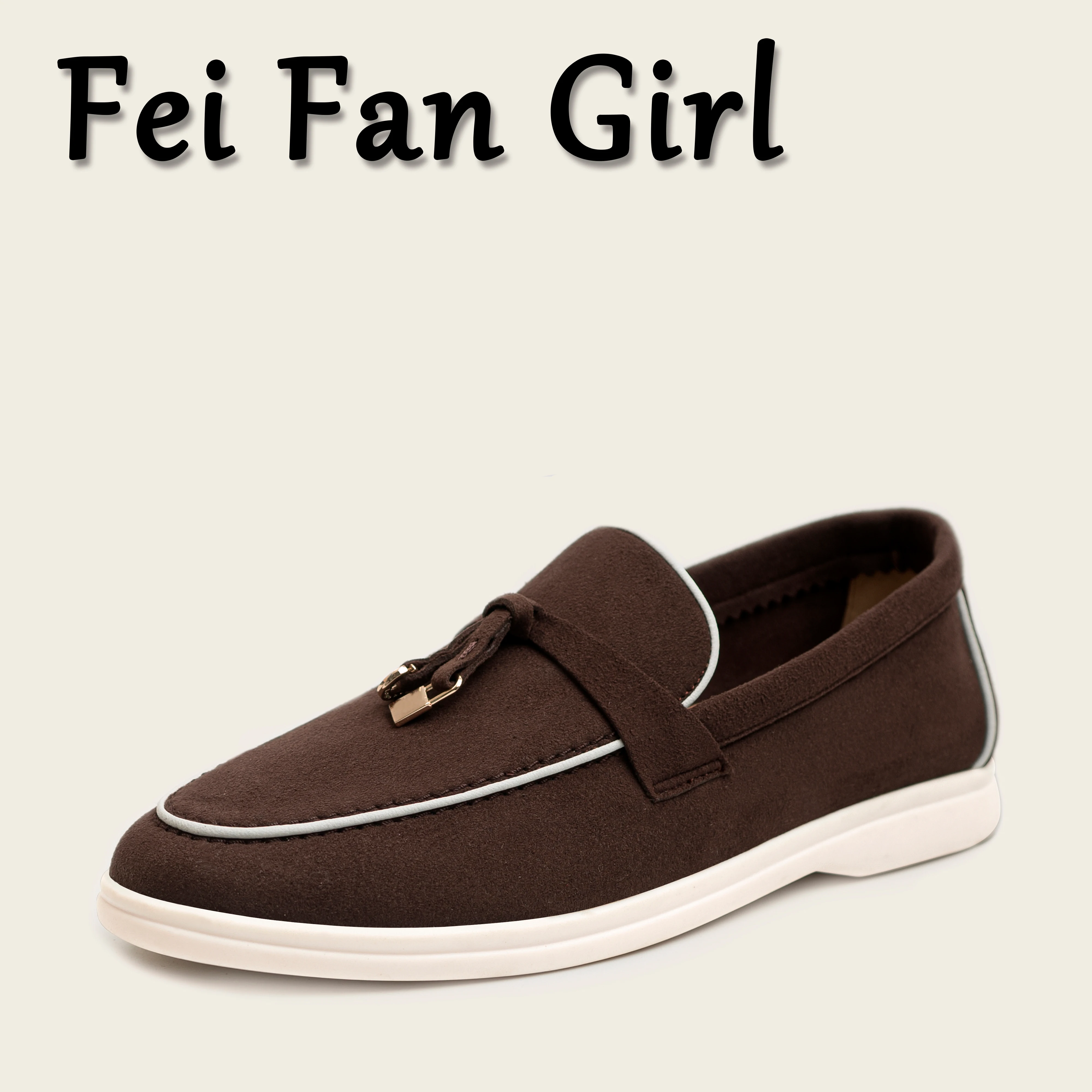 Genuine Leather Loafers Women Flat Shoes Khaki Casual Moccasin Shoes Leather Tassel Metal Lock Lazy Slip on Mules