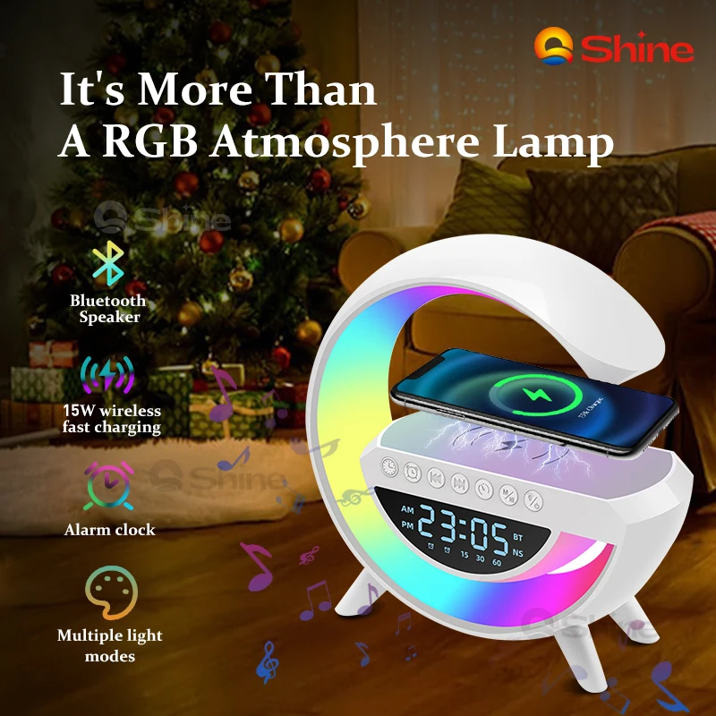 

New Smart Light LED Wireless Charger Bluetooth Speaker Alarm Clock RGB Atmosphere Lamp Bedroom Decoration Lamps Night Light