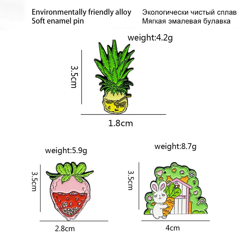 Эмалированная булавка с фруктами летние броши фруктовым соком кролик морковь