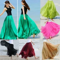 brand new women boho double layer maxi dress chiffon long sundress summer lady beach chiffon solid skirt