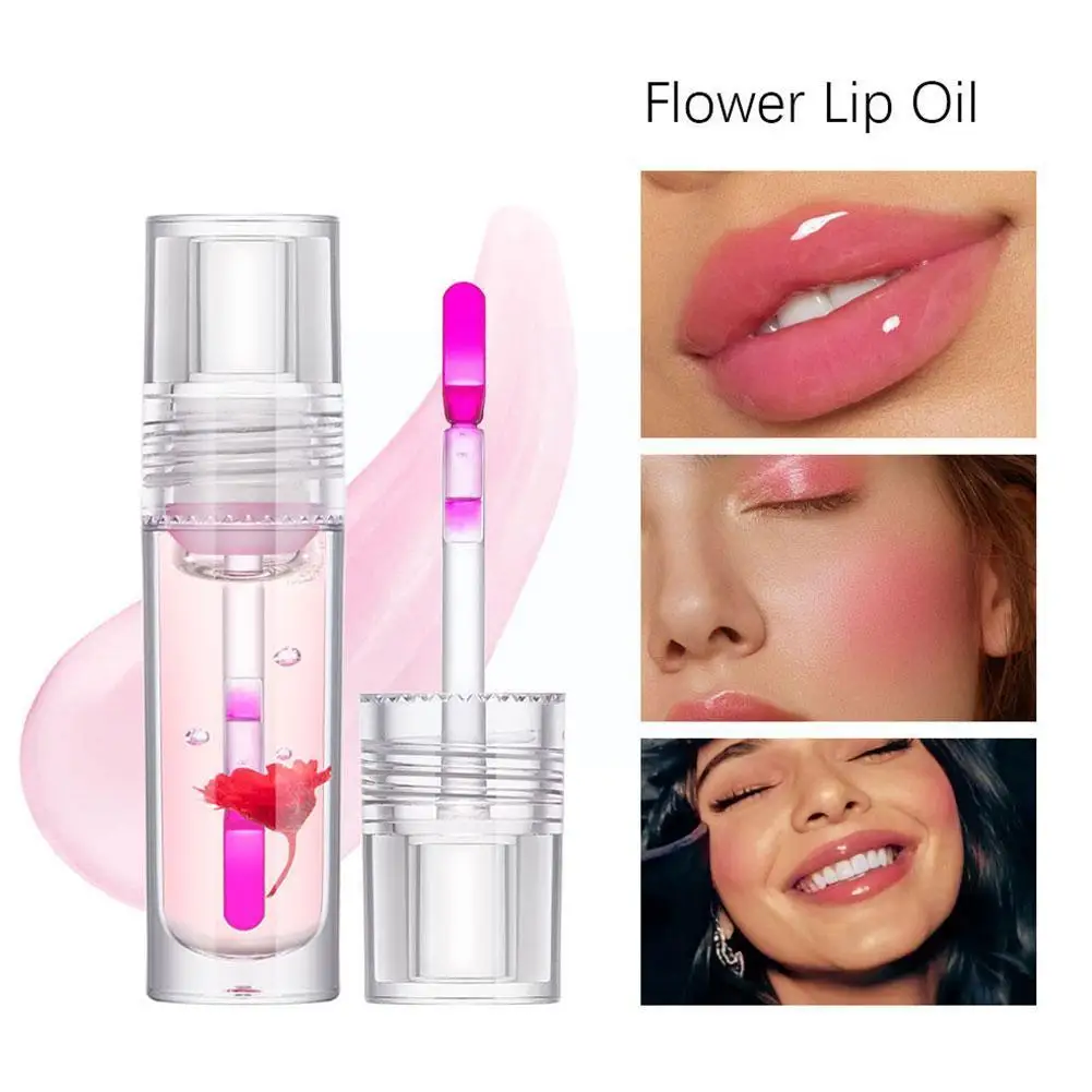 

1 шт. цветочное прозрачное масло для губ, стеклянный блеск, меняющий температуру, сыворотка, чистый тинт для губ, Уход за губами, увлажняет праймер для губ Pl Z6P4
