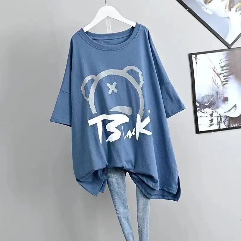 

New Hot OverSize big large size 150kg Summer Women Shorts Mid-Length Long Loose Elastic Comfort T Shirt Lady Tops Female Clothes
