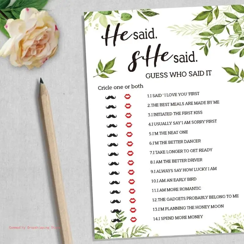 

10pcs Green Plant Bridal Shower Game Card Set Party Guest Game Supplies Accessory for Wedding Birthday Festival Present