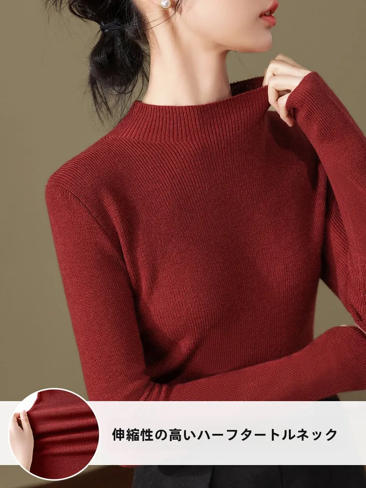 Вишнево-красный свитер с высоким воротником женский осенне-зимний 2024 новая