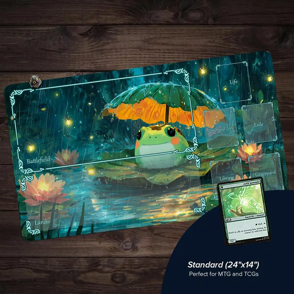 Фото Игровой коврик Lotus Pond and Frog MTG для карточных игр Magic: The Gathering с прошитыми краями, нескользящий, прочный, настольный коврик для настольных игр TCG №2