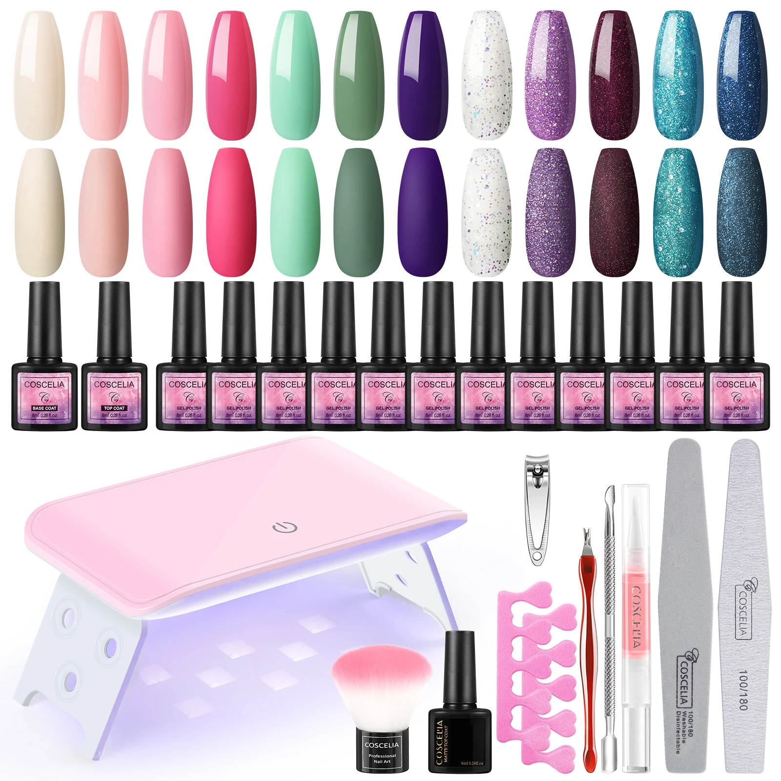 

COSCELIA Nail Polish Set With UV LED Lamp Gel Nail Polish Set With Base Top Coat Soak Off Manicure Nail Art Tool Decorations Set