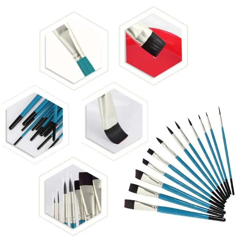 Прямая поставка 12 шт. профессиональная кисть для рисования нейлоновая щетина