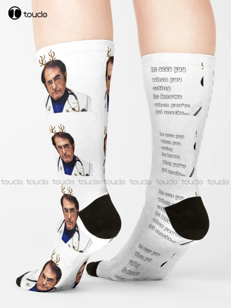 

Dr Now He Sees You When You Eating He Knows When You'Ve Got Snacks Socks Workout Socks Women Personalized Custom Gift Harajuku