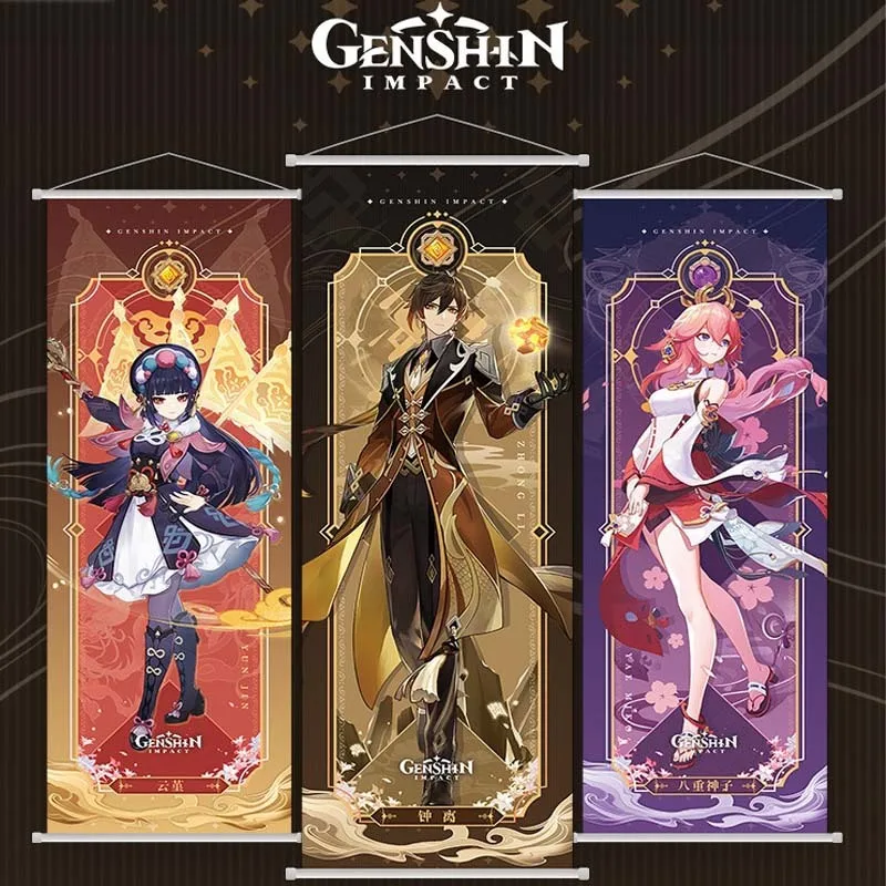 

Genshin Impact Scroll Xiao Yelan Kazuha Hutao Canvas Wall Hanging Painting Home Decor Anime Poster Wall Art Room Decoration