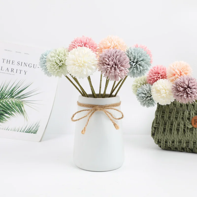 

5PC Fake Silk Hydrangea Vase Home Decoration Wedding Bouquet Christmas Pompon Bridal Accessories Clearance Artificial Flowers